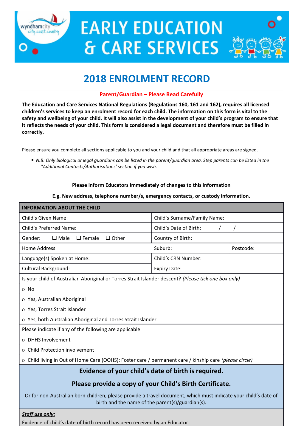 2018 Enrolment Record