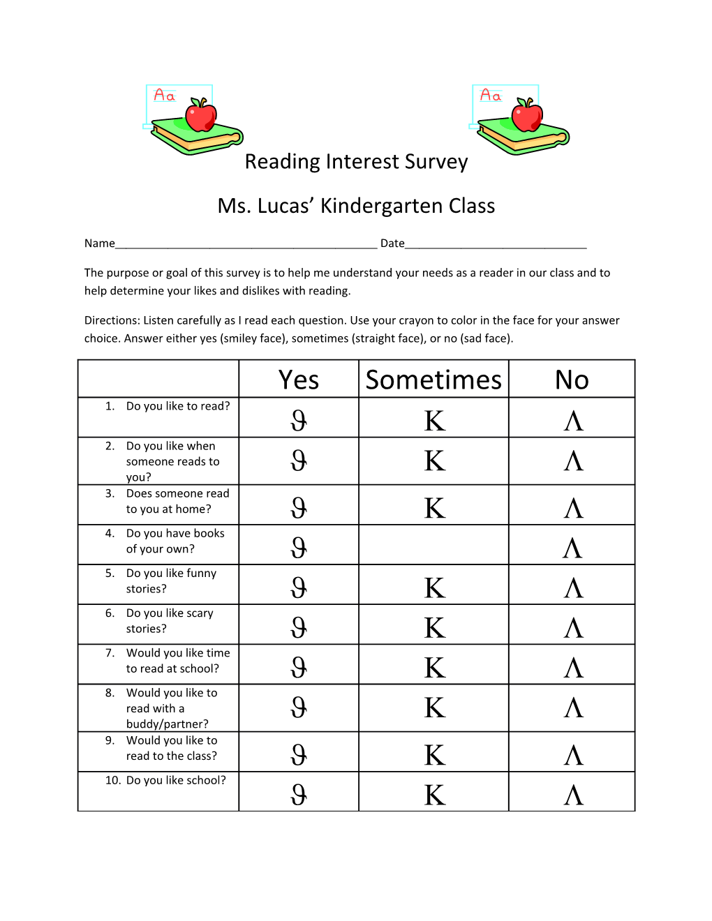 Reading Interest Survey