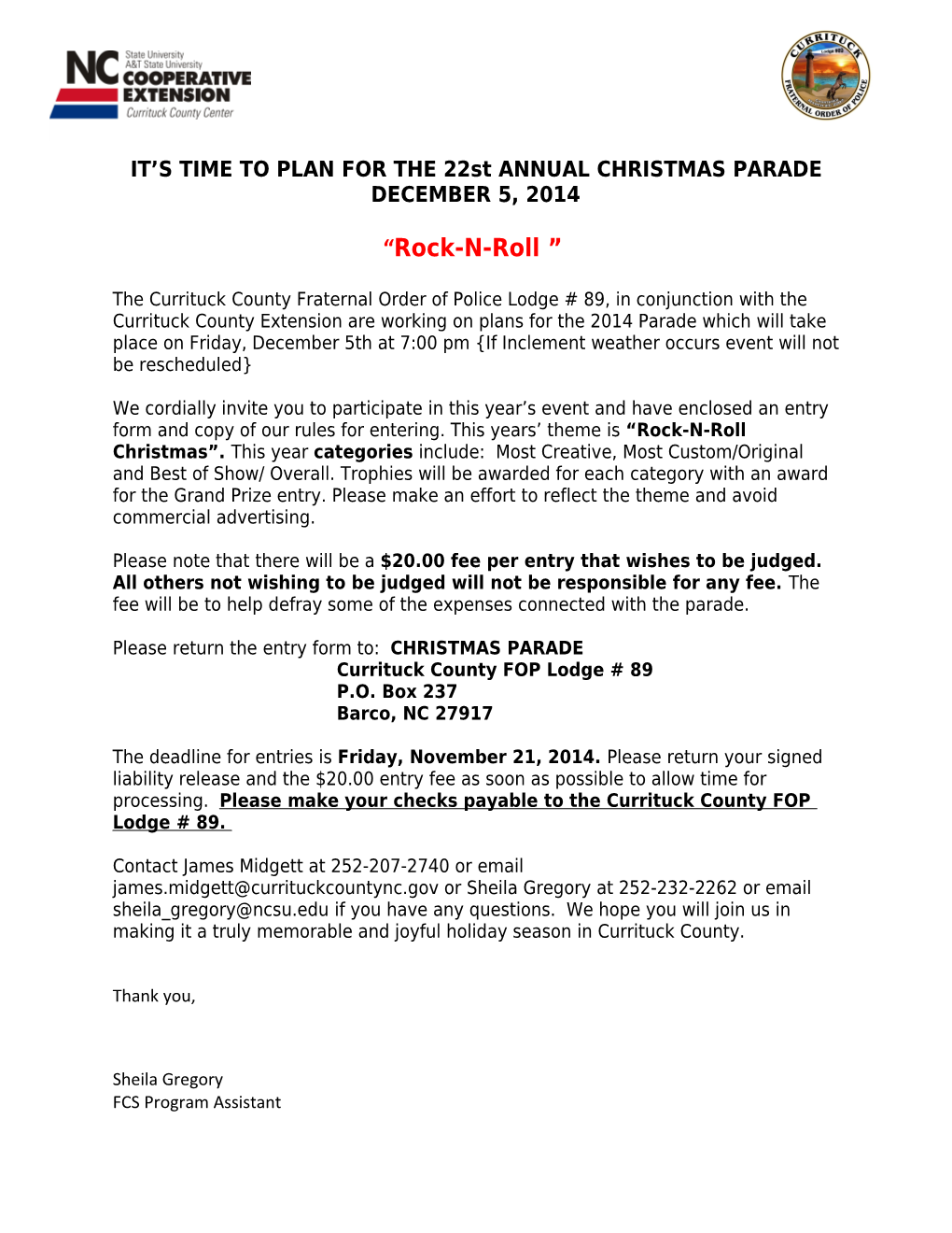 IT S TIME to PLAN for the 22St ANNUAL CHRISTMAS PARADE