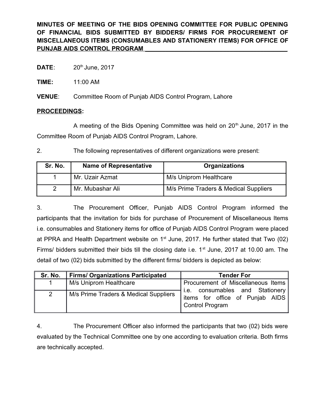 VENUE: Committee Room of Punjab AIDS Control Program, Lahore