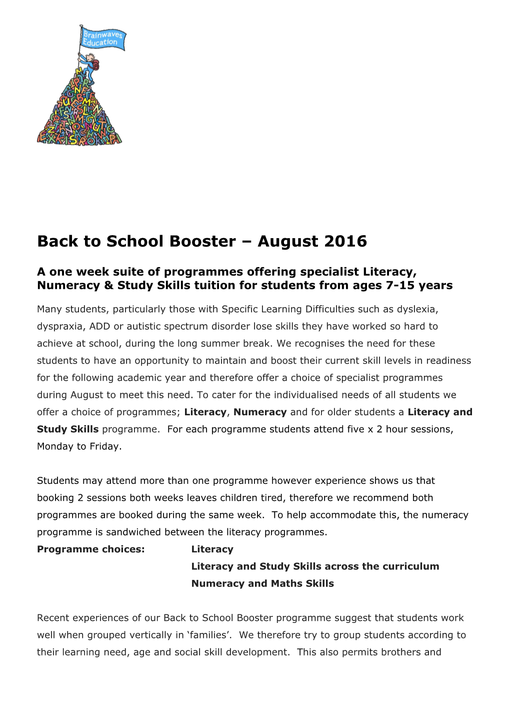 Back to School Booster August 2016