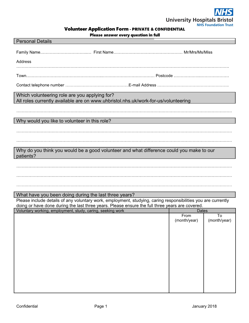 Volunteer Application Form- PRIVATE & CONFIDENTIAL