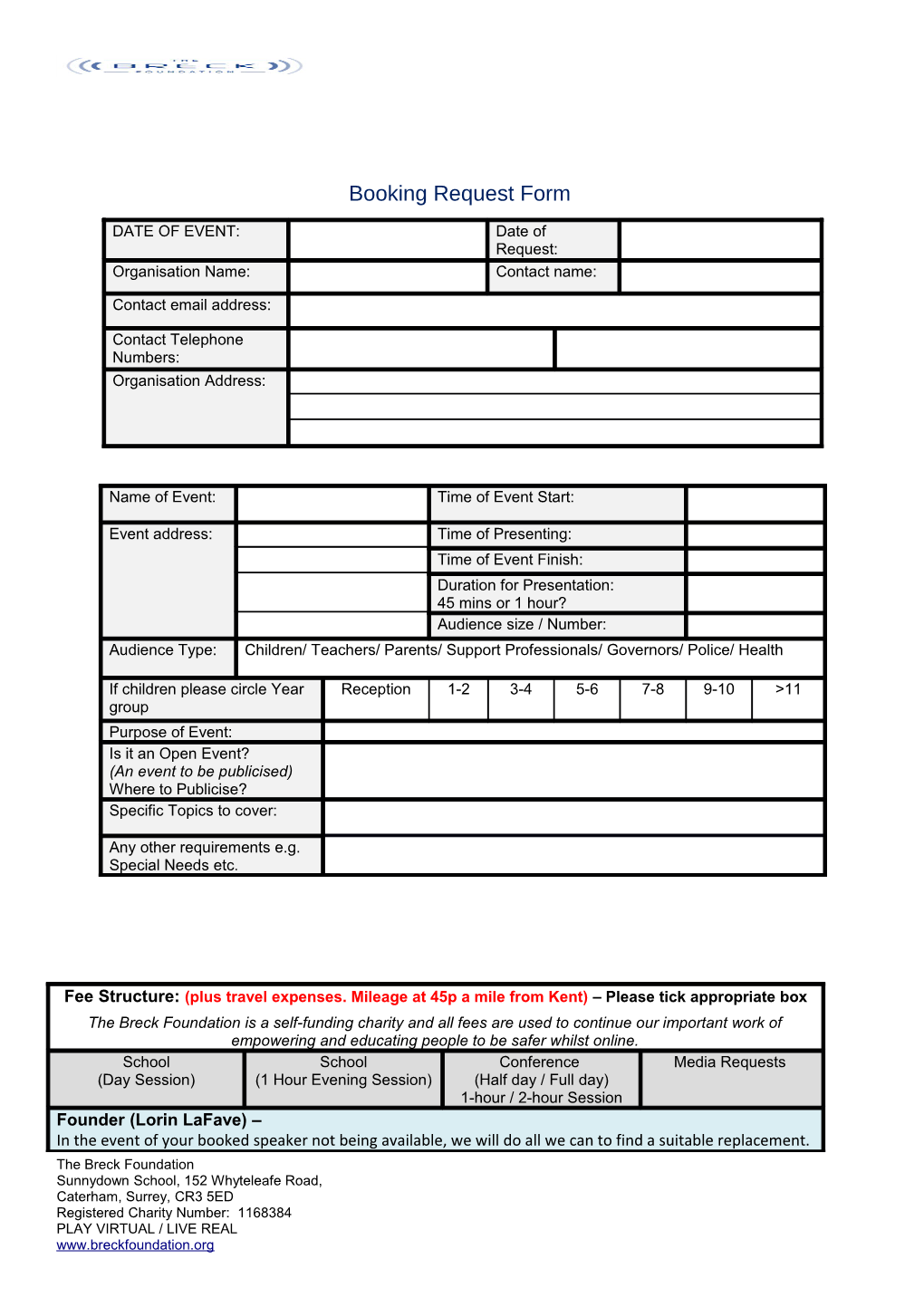 Booking Request Form s1