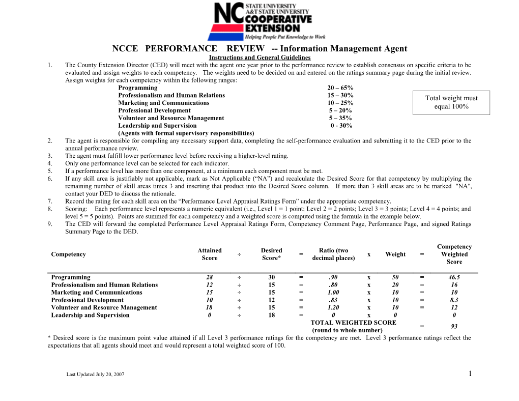 NCCE PERFORMANCE REVIEW Information Management Agent