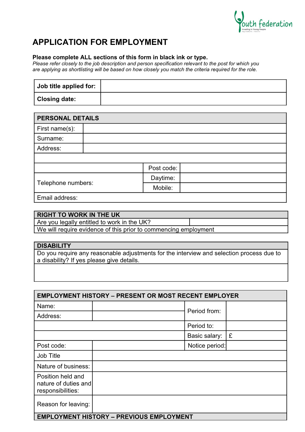Please Complete ALL Sections of This Form in Black Ink Or Type