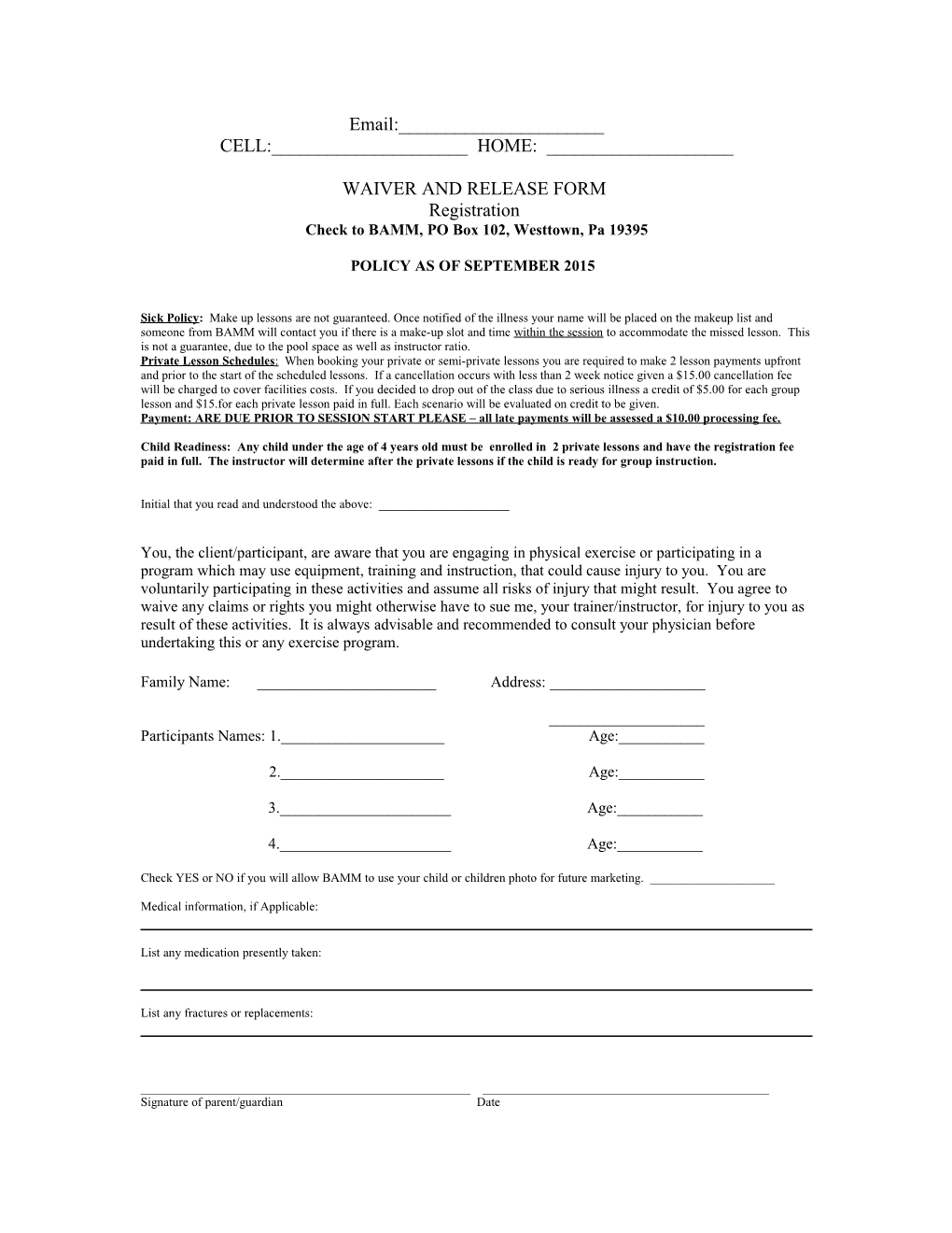 Waiver and Release Form