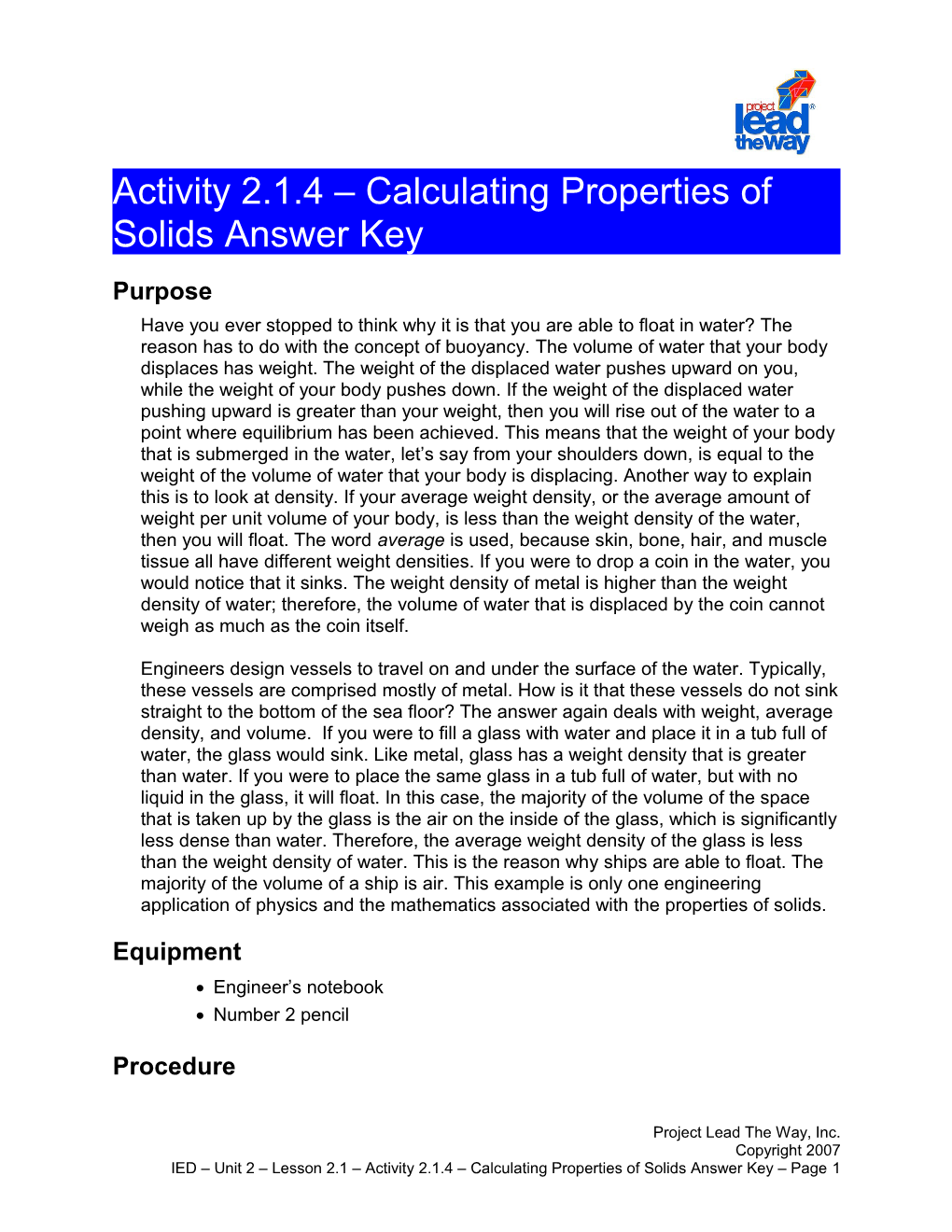 Activity 2.1.4: Calculating Properties Of Solids Answer Key