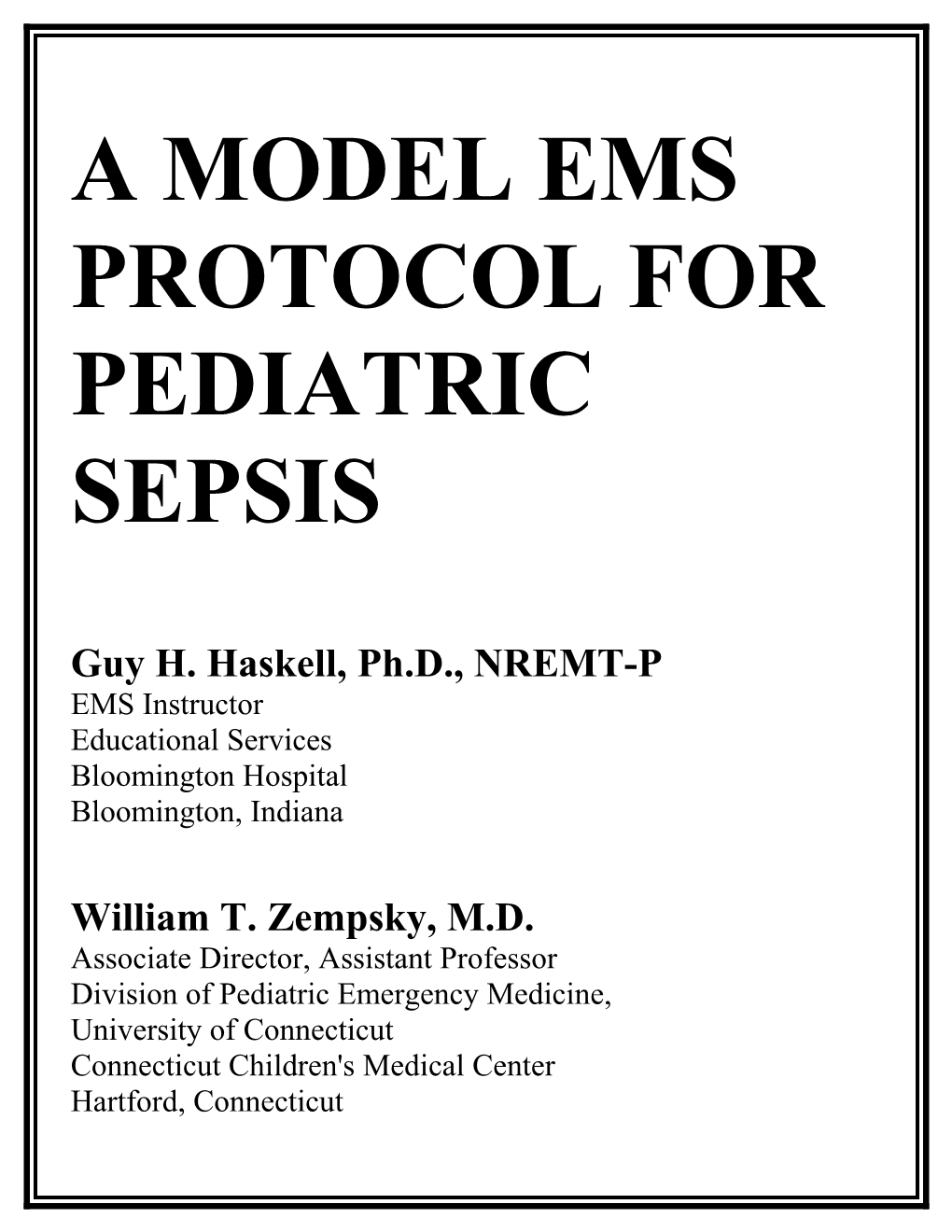 Model Ems Protocol for Pediatric Sepsis