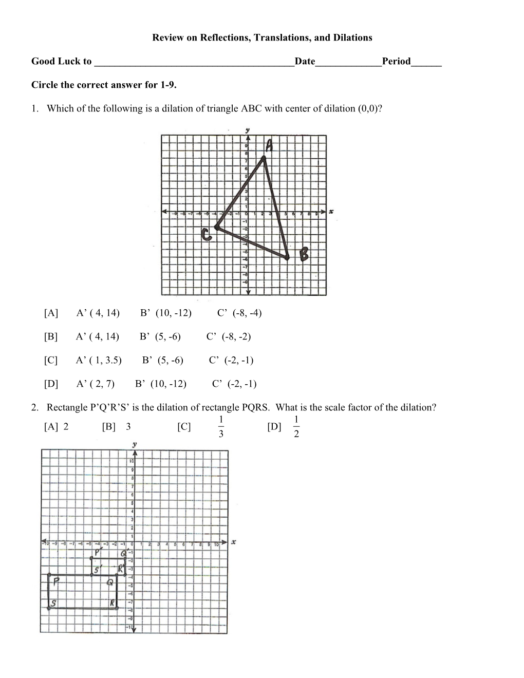 Quiz on Reflections and Translations