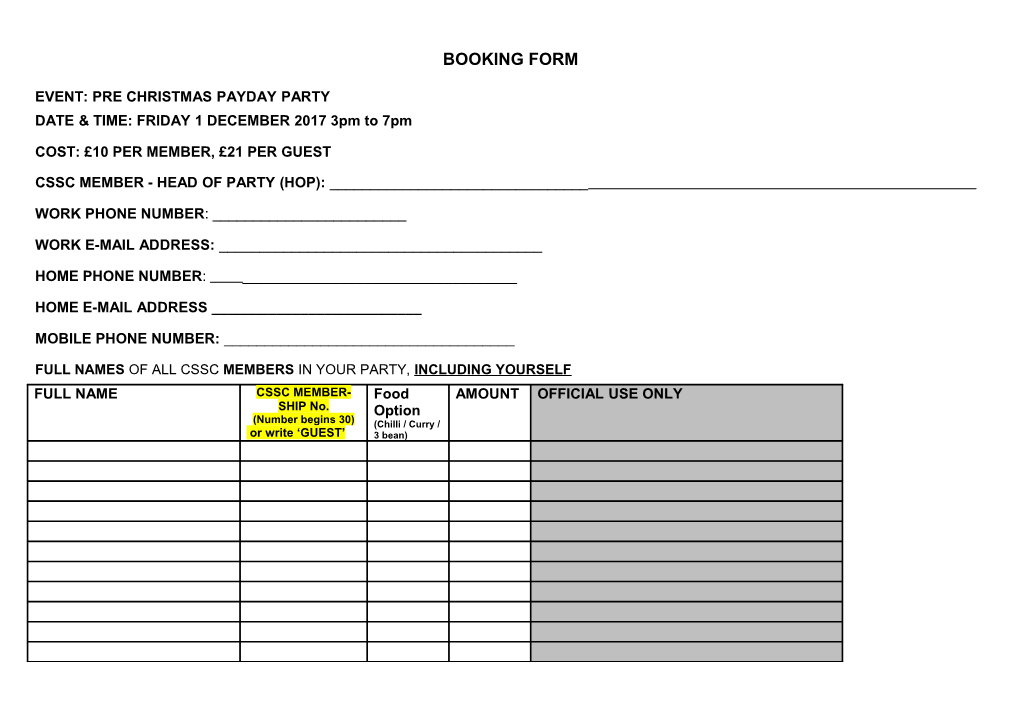 Cssc Booking Form s1