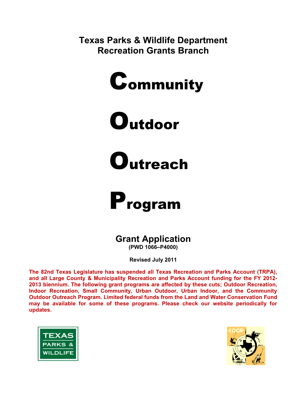 Community Outdoor Outreach Program Grant Application