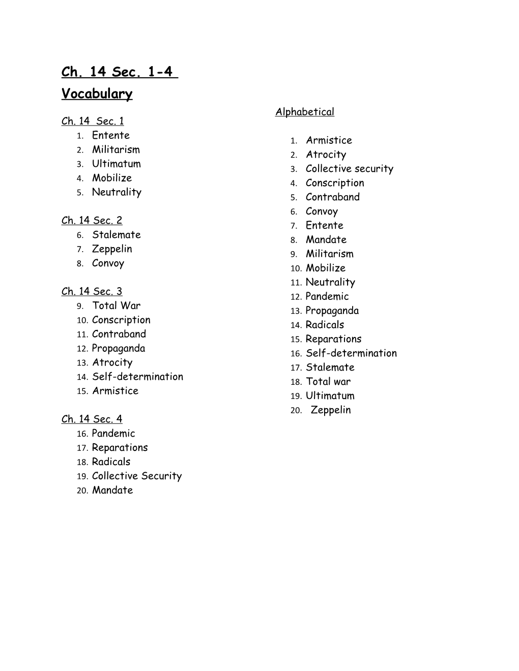Ch. 14 Sec. 1-4 Vocabulary
