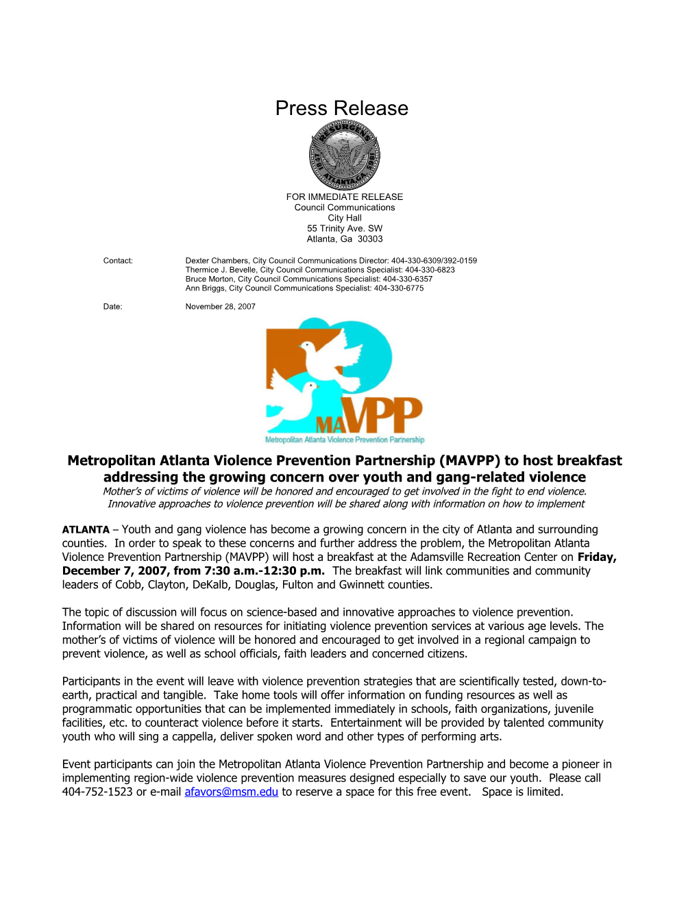 The Metropolitan Atlanta Violence Prevention Partnership (MAVPP)