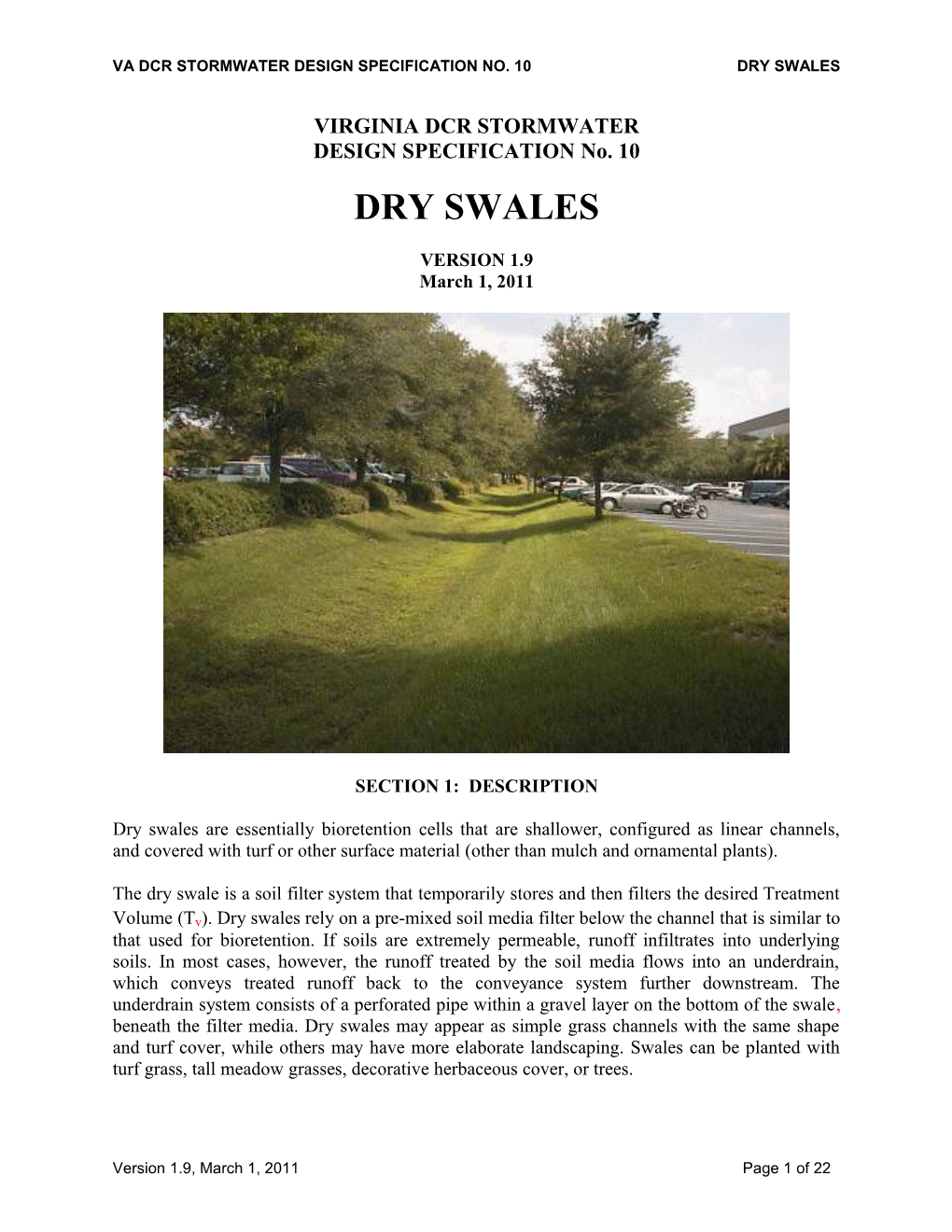 Va Dcr Stormwater Design Specification No. 10 Dry Swales