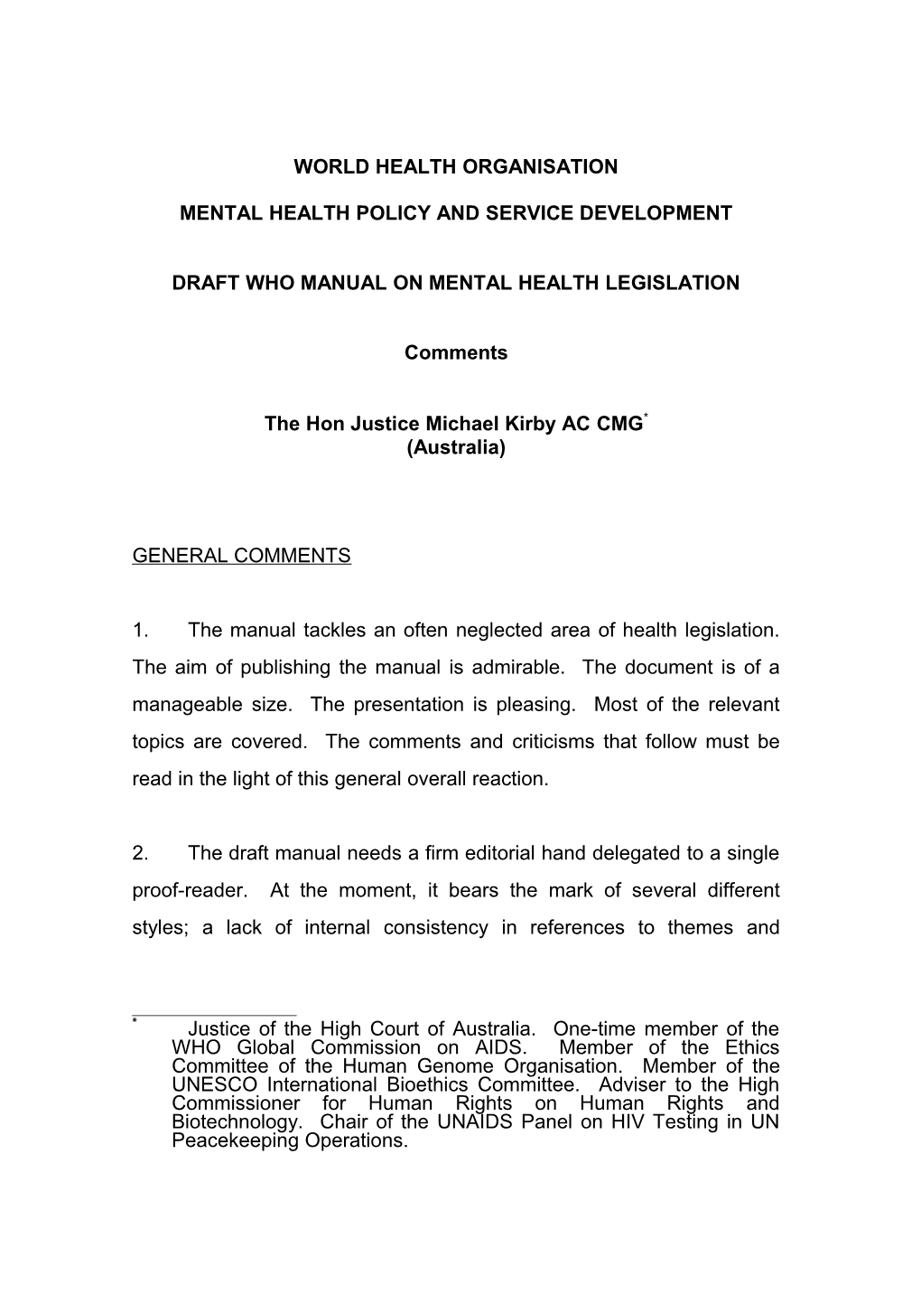 Mental Health Policy and Service Development