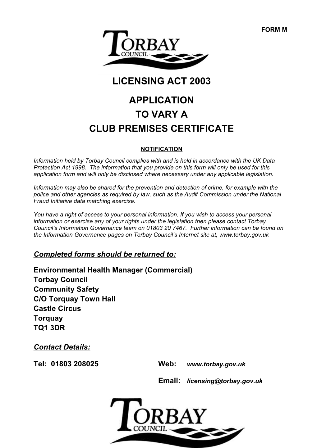 Under the Licensing Act 2003