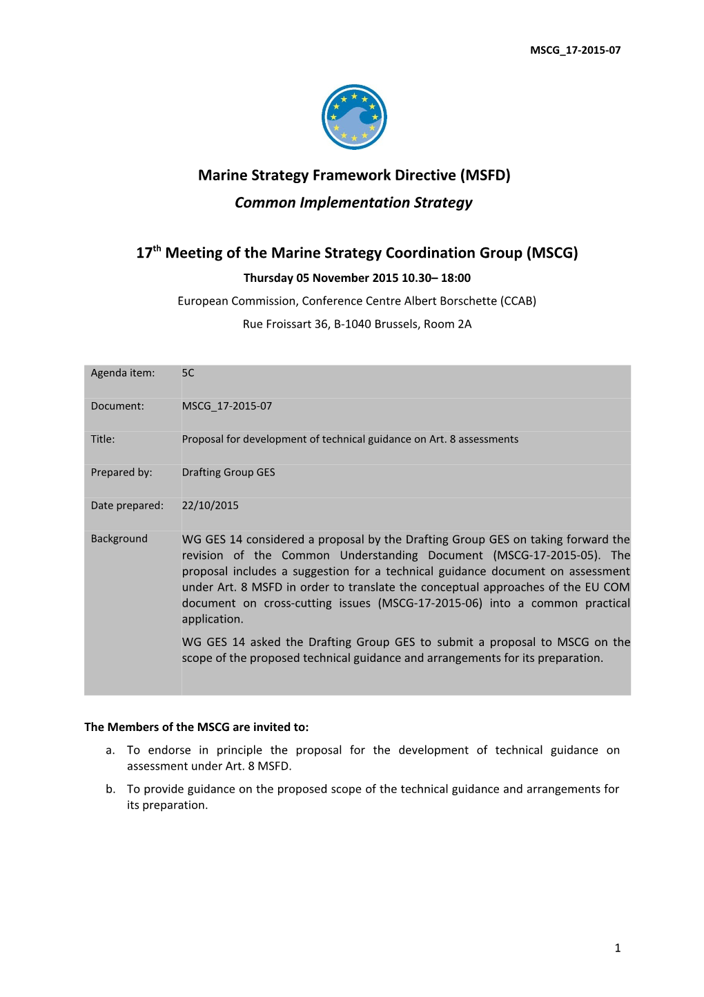 Review of GES Decision 2010/477/EU and MSFD Annex III - Cross-Cutting Issues