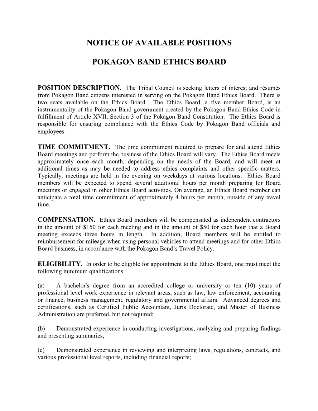 Pokagon Band Ethics Board
