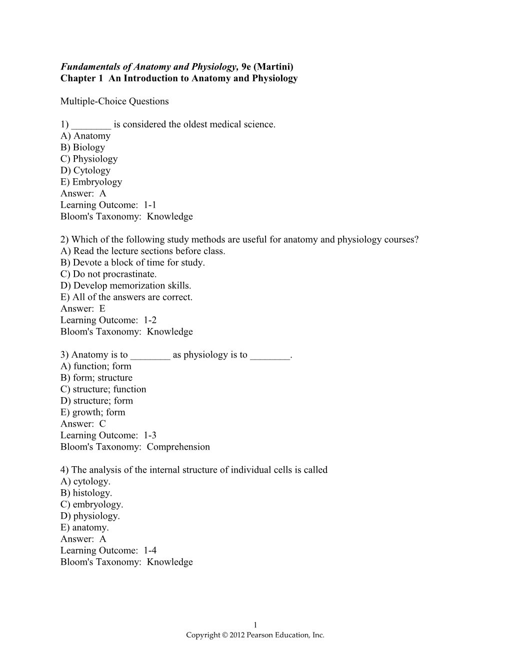 Fundamentals of Anatomy and Physiology, 9E (Martini)