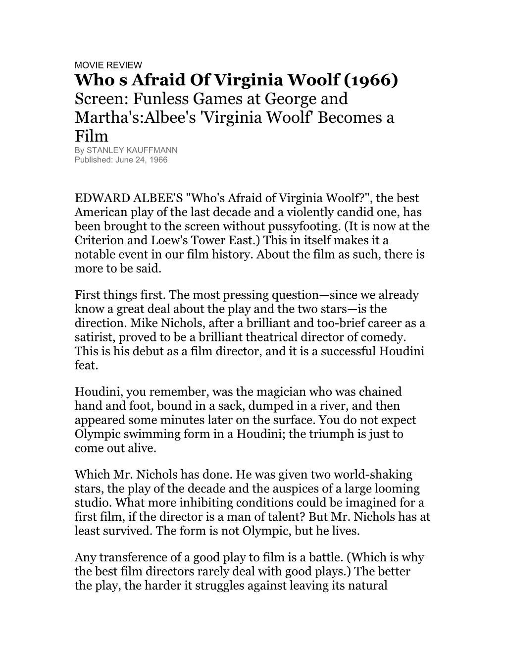 Who S Afraid of Virginia Woolf (1966)
