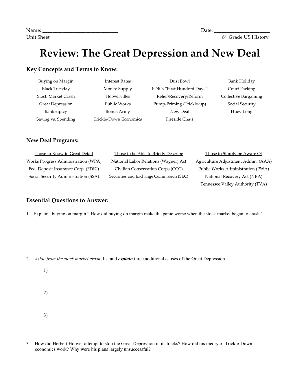 Review: the Great Depression and New Deal