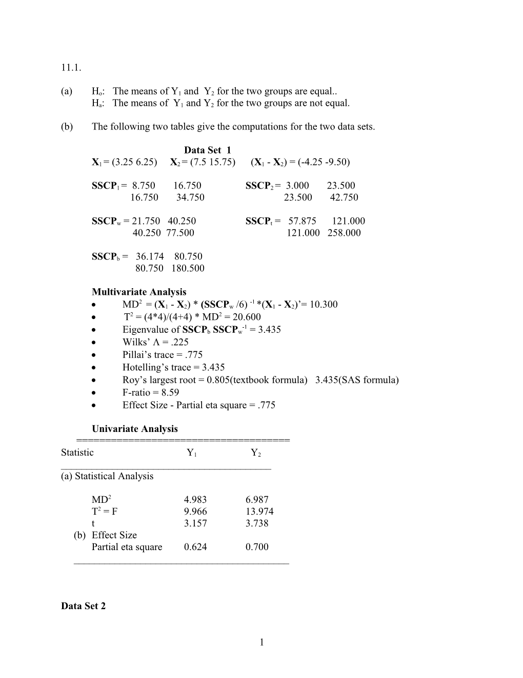 Chapter 11: Multivariate Analysis of Variance