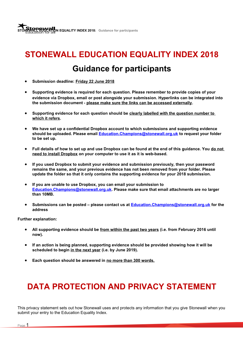 Stonewall Education Equality Index 2018