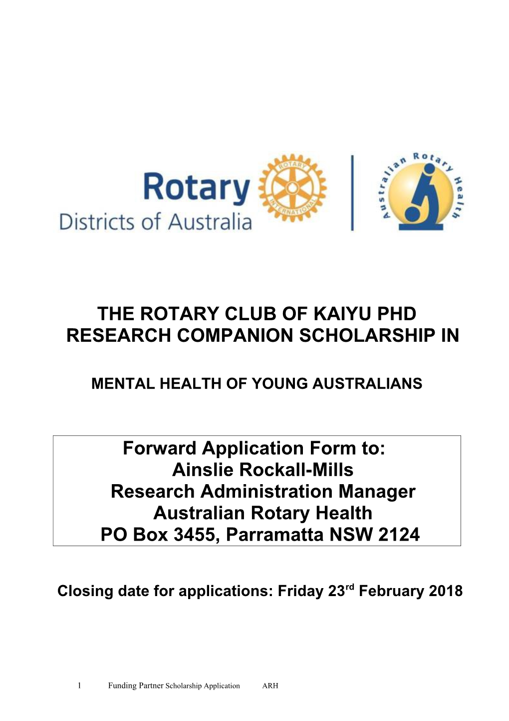 The Rotary Club of Kaiyu Phdresearch Companion Scholarship In