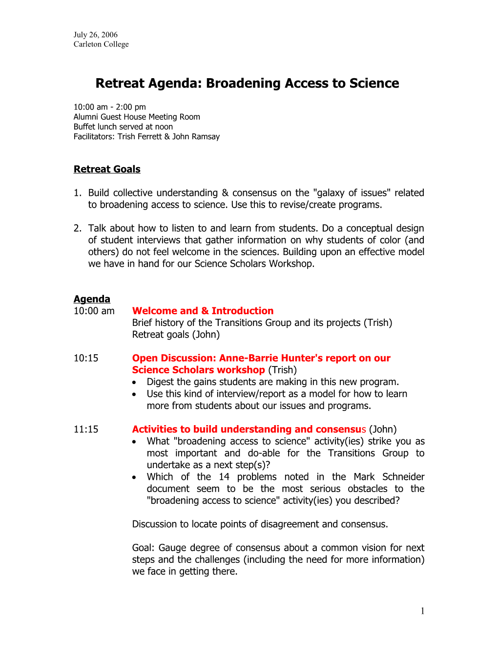 Broadening Access Retreat: Agenda