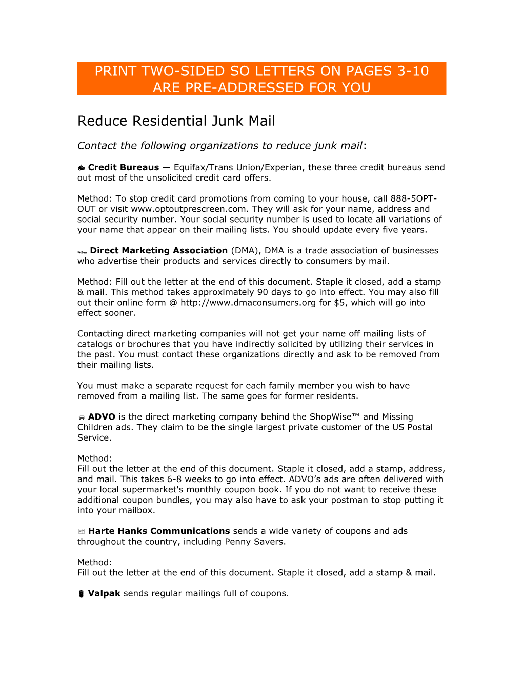 Reduce Residential Junk Mail