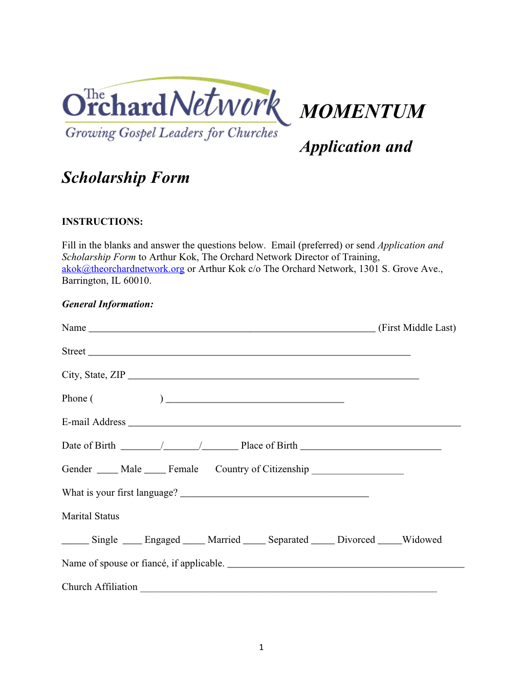 Application and Scholarship Form