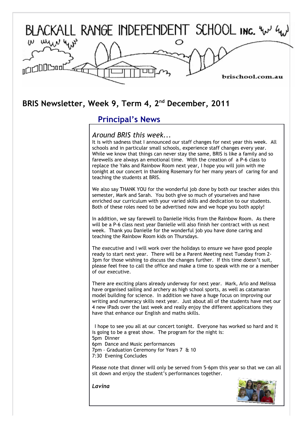 BRIS Newsletter, Week 9, Term 4, 2Nd December, 2011