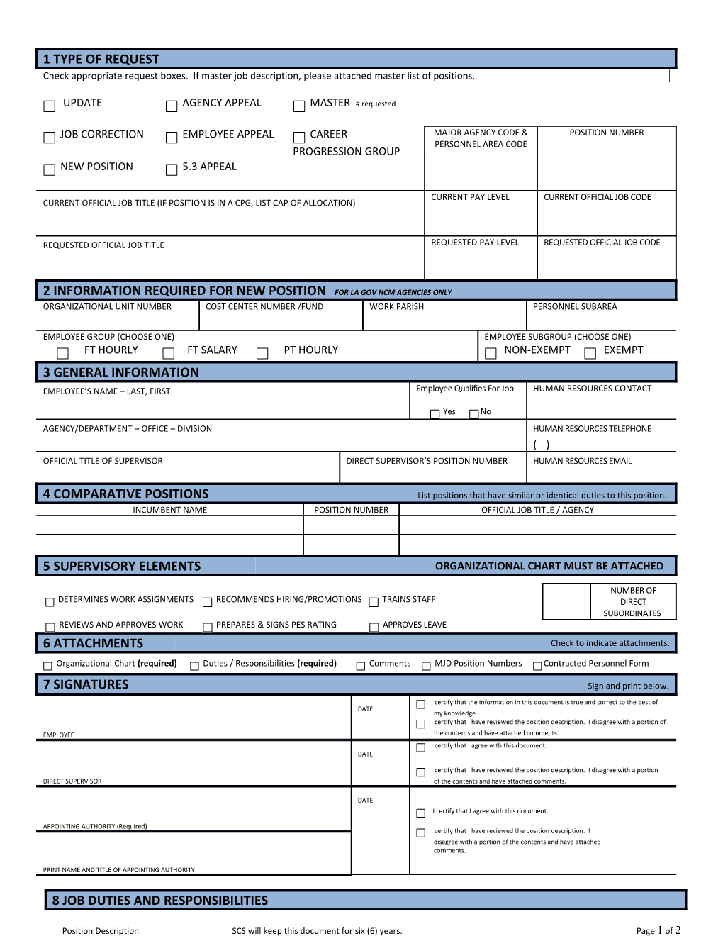 2 Information Required for New Position for La Gov Hcm Agencies Only