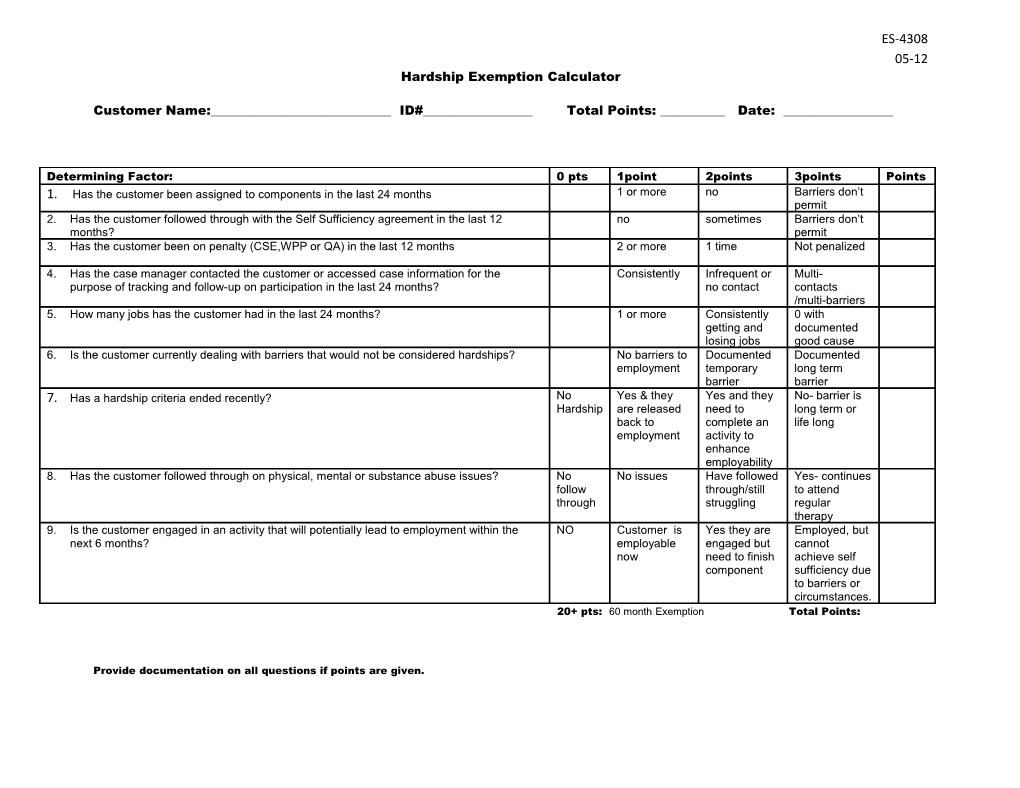 Hardship Exemption Calculator