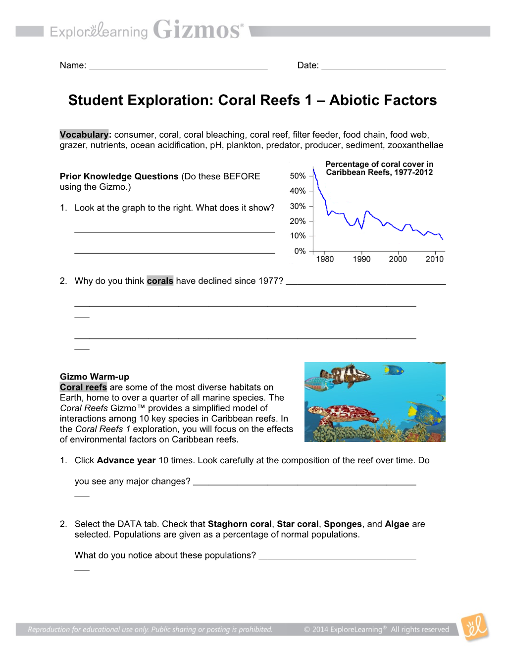 Student Exploration: Coral Reefs 1 Abiotic Factors