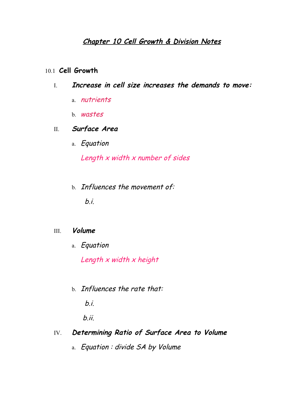 Chapter 10 Cell Growth & Division Notes