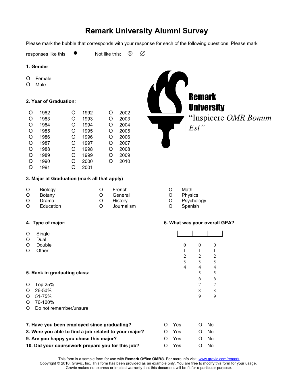 Remark University Alumni Survey