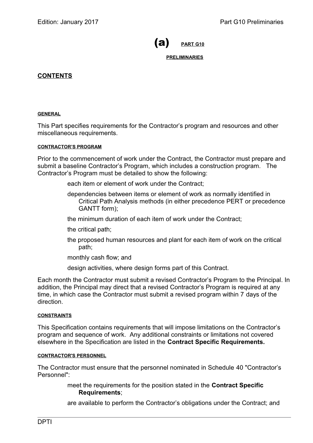 Edition: January 2017 Part G10 Preliminaries