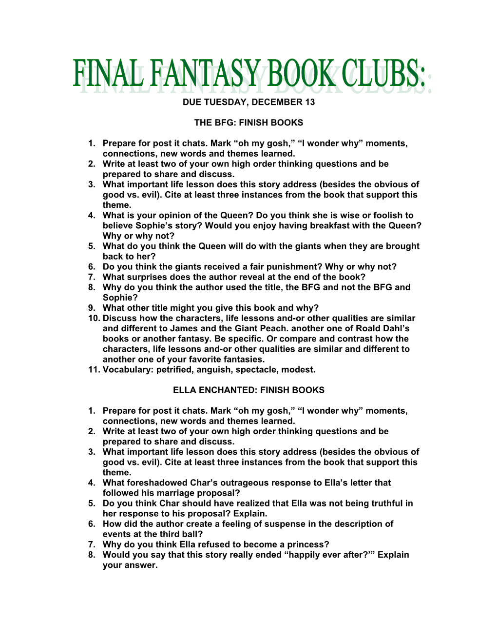 The Bfg: Finish Books