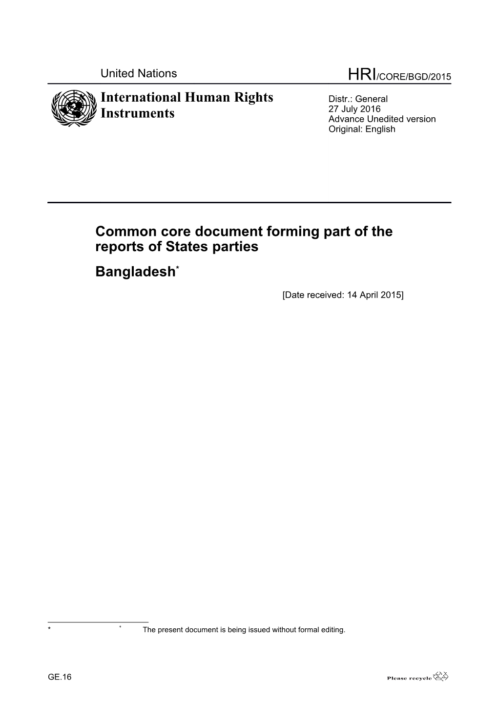 Common Core Document Forming Part of the Reports of States Parties