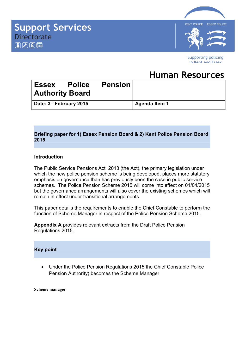 Briefing Paper for 1)Essex Pension Board & 2) Kent Police Pension Board 2015