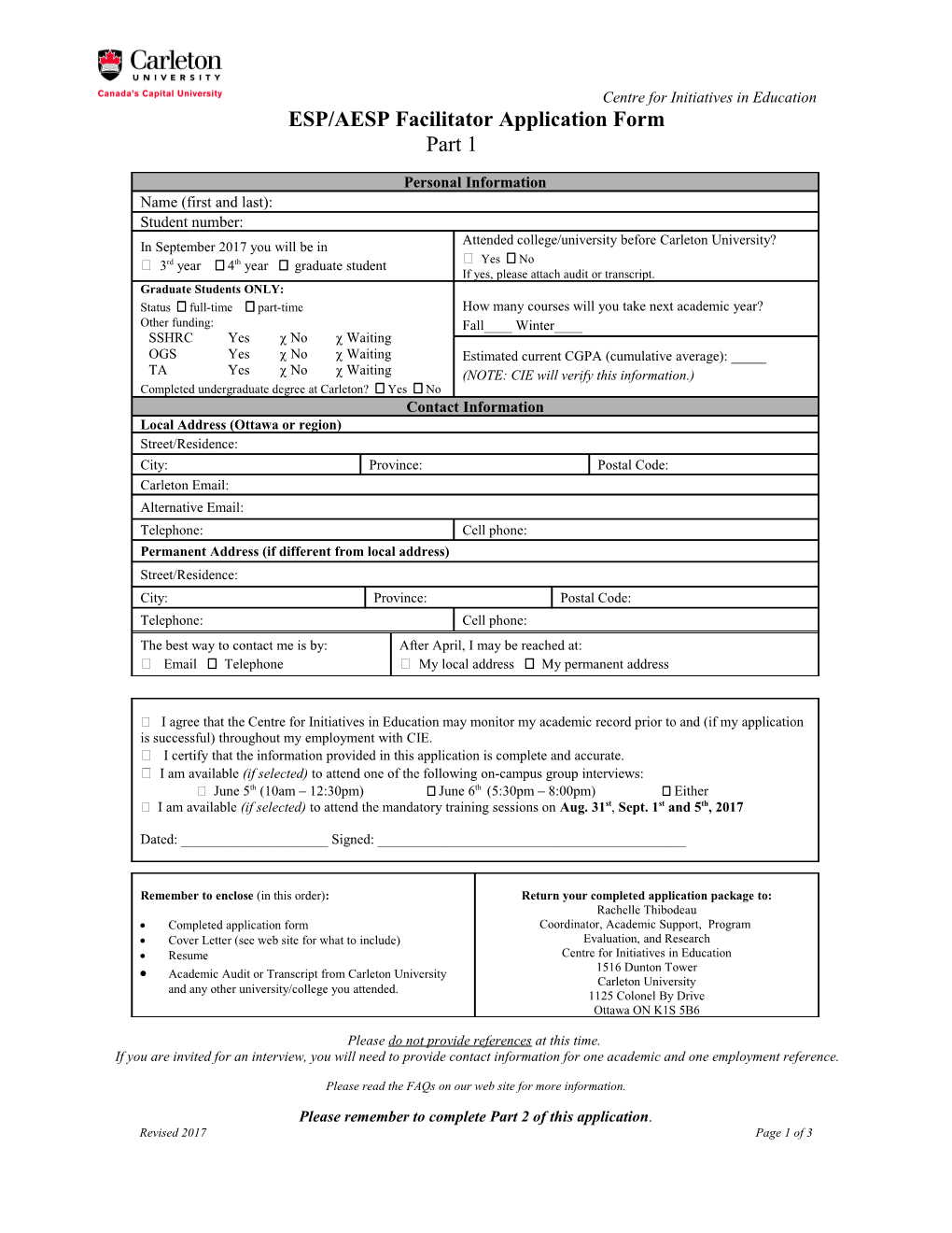 CIE Facilitator Application Form