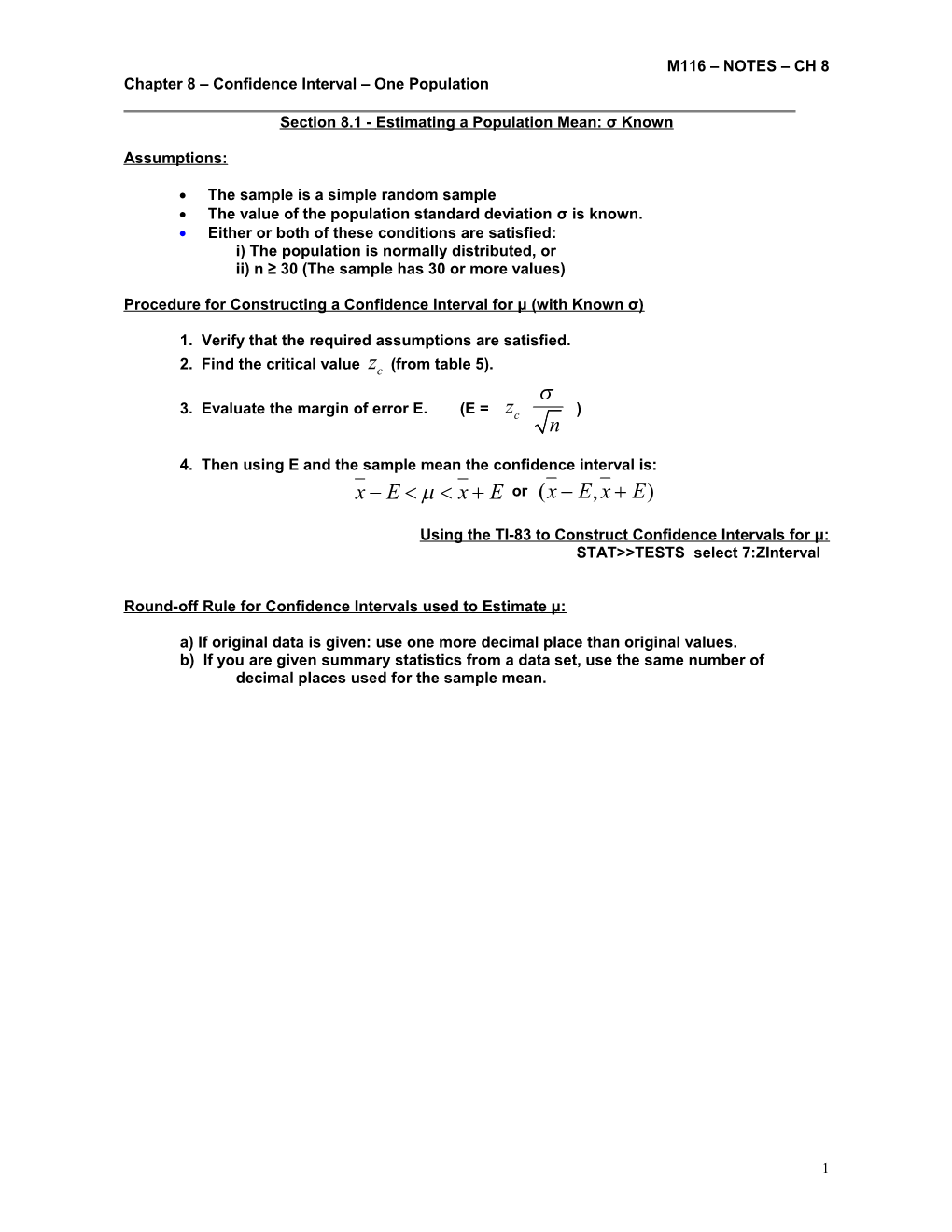 Chapter 8 Confidence Interval One Population