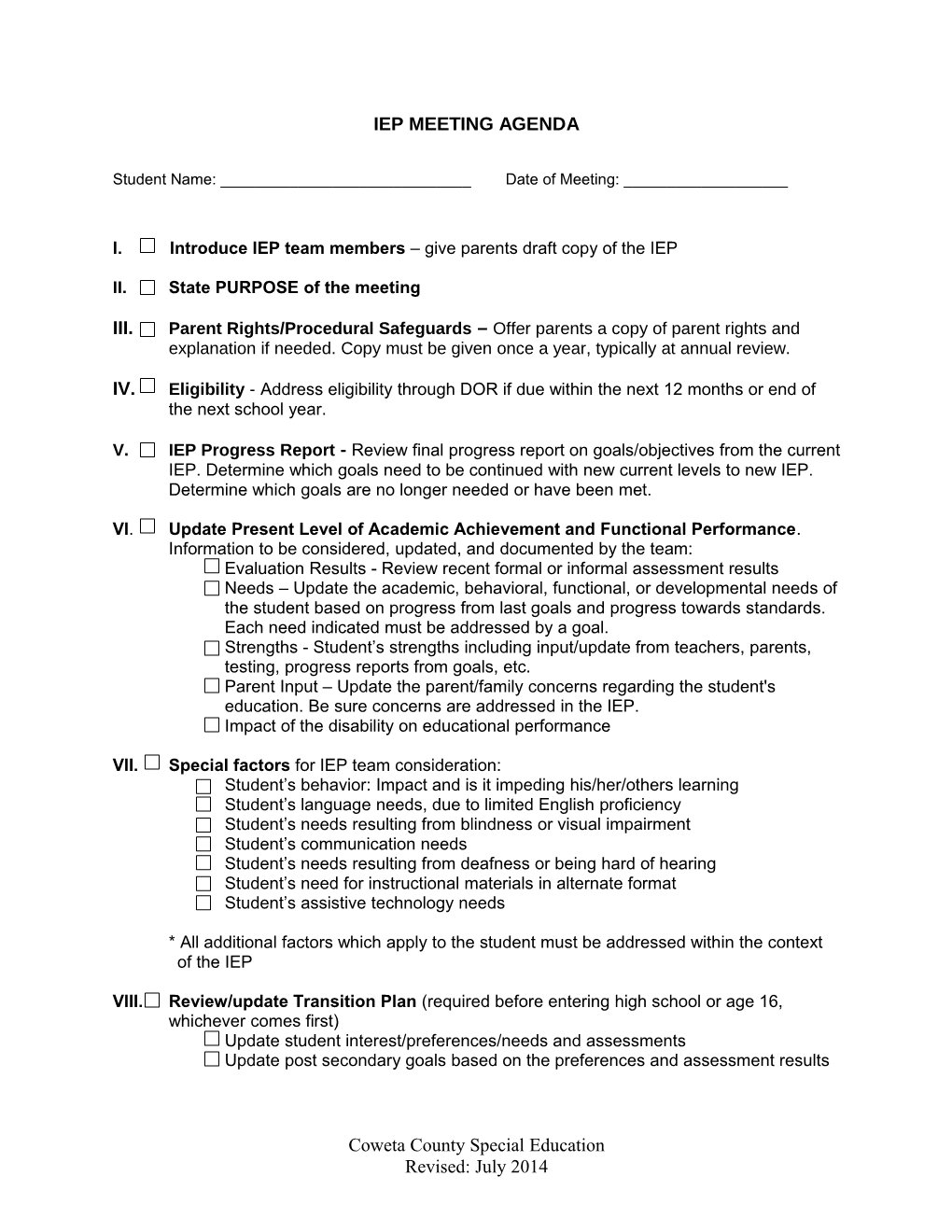 Iep Meeting Agenda