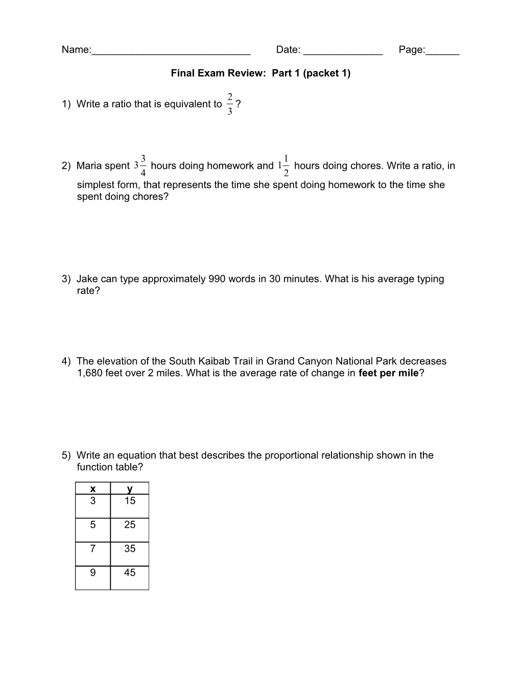 Final Exam Review: Part 1 (Packet 1)