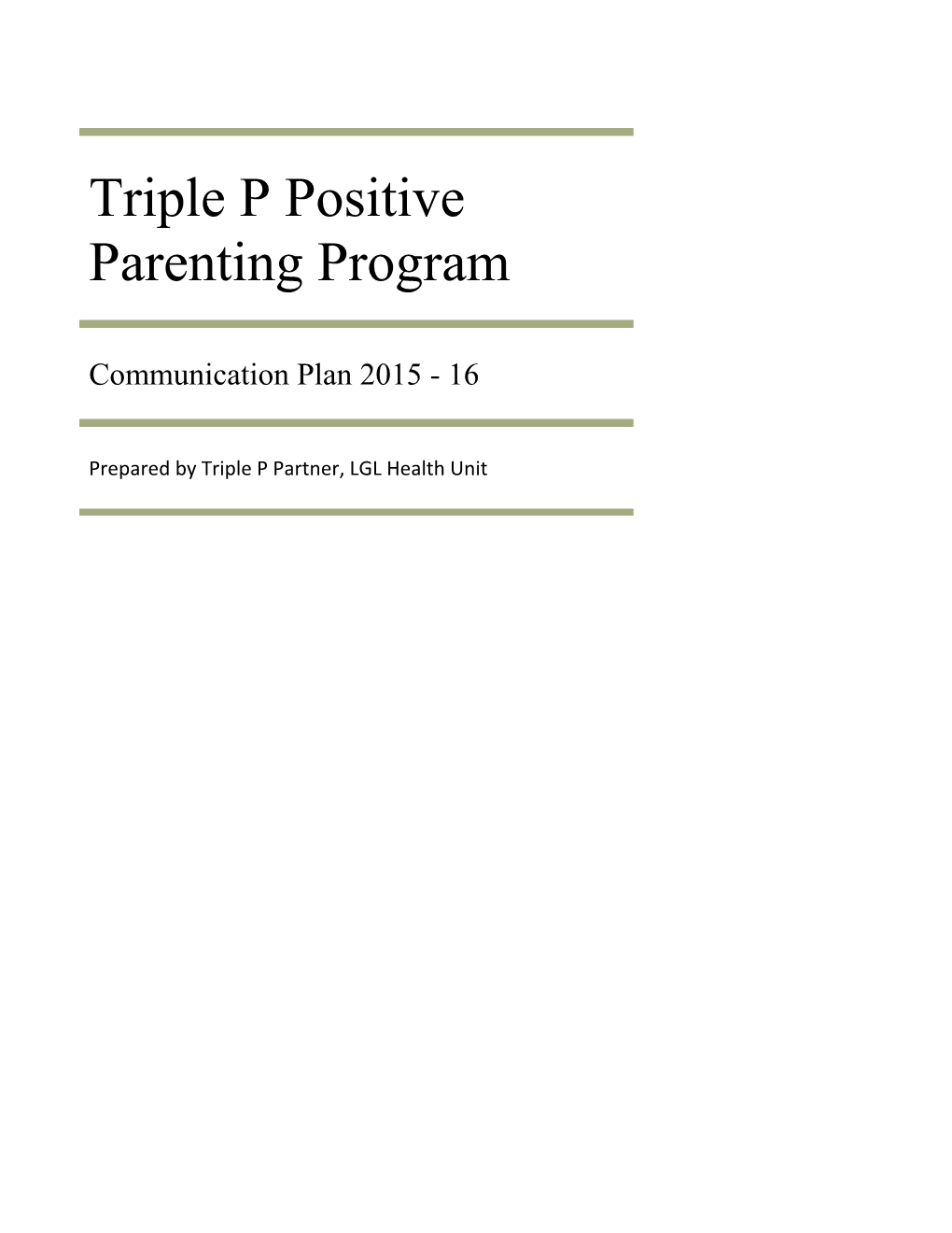 Triple P Positive Parenting Program