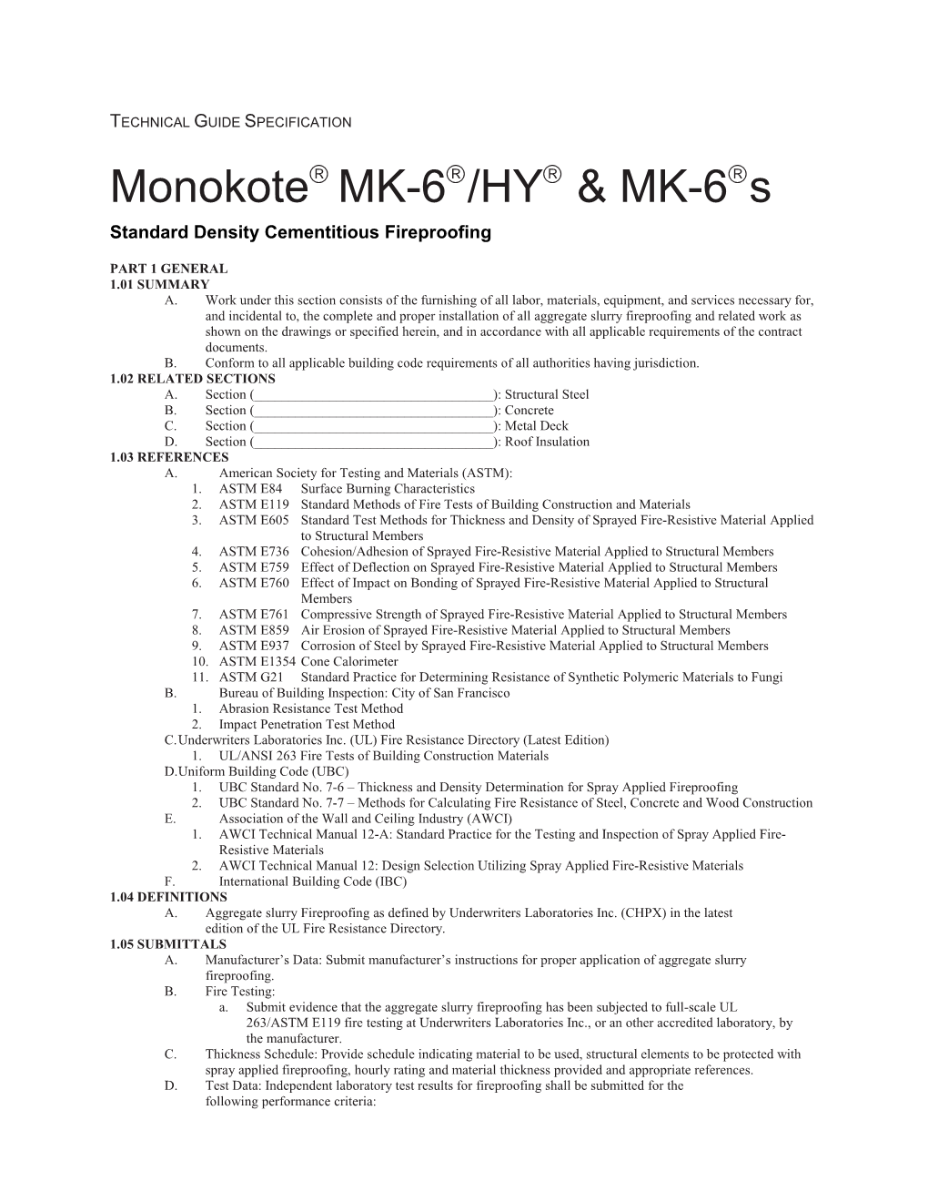 MK-511 MK 6/HY & 6S Guide Specs Fireproofing Guide Specs.Pdf