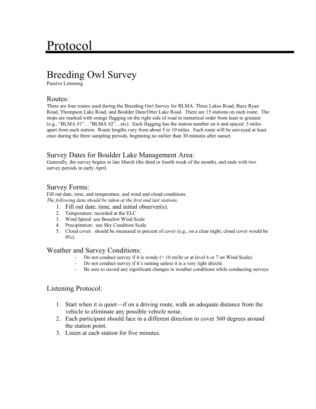 Breeding Owl Survey