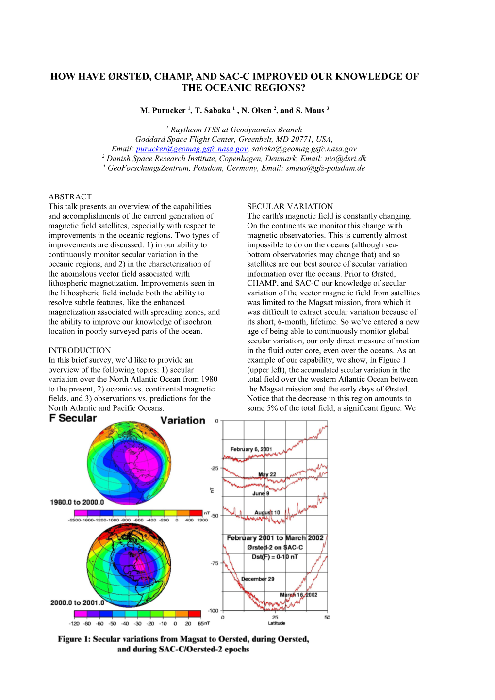 How Have Ørsted, Champ, and Sac-C Improved Our Knowledge of the Oceanic Regions