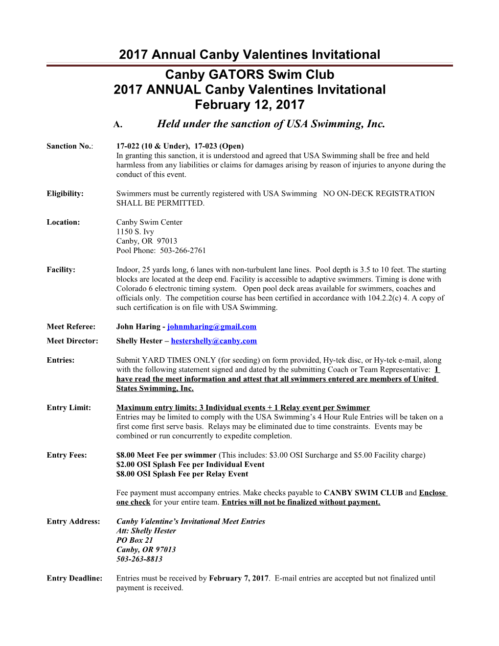 2017 Annual Canby Valentines Invitational